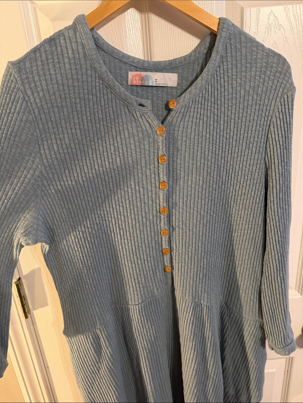 FP Beach Light Blue Ribbed Button Front Top - Picture 4 of 5